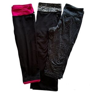 Lot of 3: Danskin Now Women’s Cropped Capri Leggings, Medium 8-10, black pink